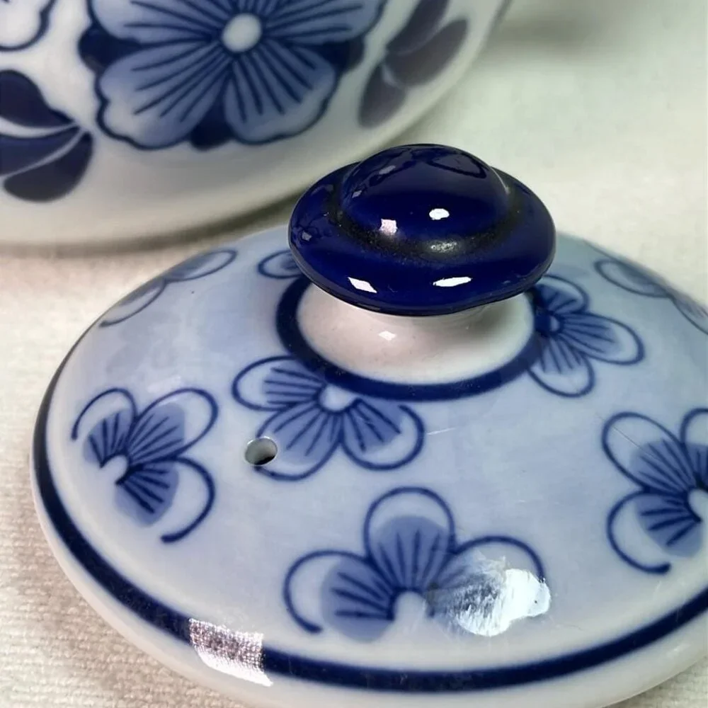 Blue & White Ceramic‎ Round Teapot CottageCore Luncheon  WhimsyFairy English Tea
